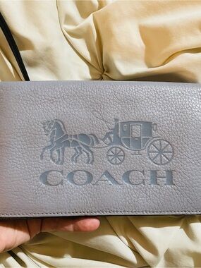 COACH Anna Foldover Clutch Crossbody Bag in Light Blue with horse and carriage